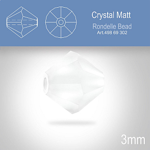 PRECIOSA Bicone (sluníčko) velikost 3mm. Barva CRYSTAL MATT. Balení 40ks