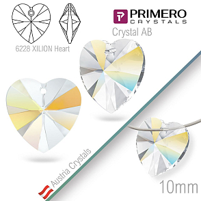 Korálky PRIMERO Crystals. Tvar 6228 XILION Heart. Barva Crystal AB. Velikost 10mm