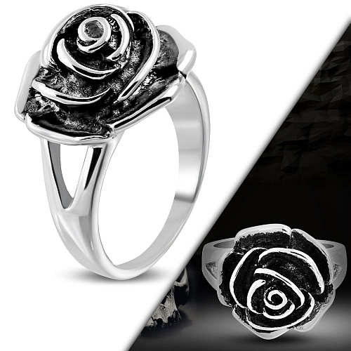 Prsten z ocele RMT 621 s růži dvou barev ve velikosti 10