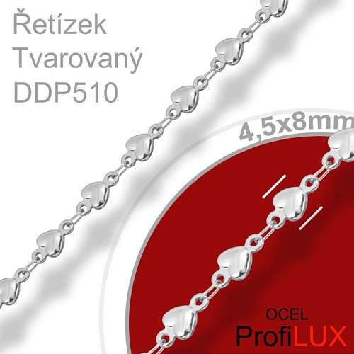 Řetízek TVAROVANÝ DDP 510. Materiál CHIRURGICKA Ocel 316L..Velikost  4,5x8mm. CENA je uvedena za 0,5m.