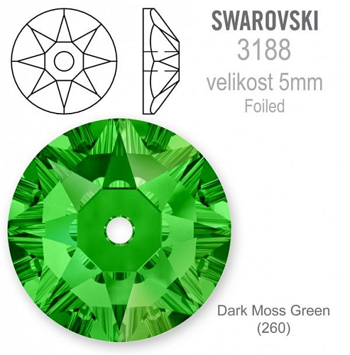 Swarovski 3188 XIRIUS Lochrose našívací kameny velikost pr.5mm barva Dark Moss Green 