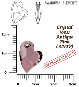 SWAROVSKI 6261 Devoted 2 U Heart barva CRYSTAL ANTIQUE PINK (ANTP) velikost 17mm..