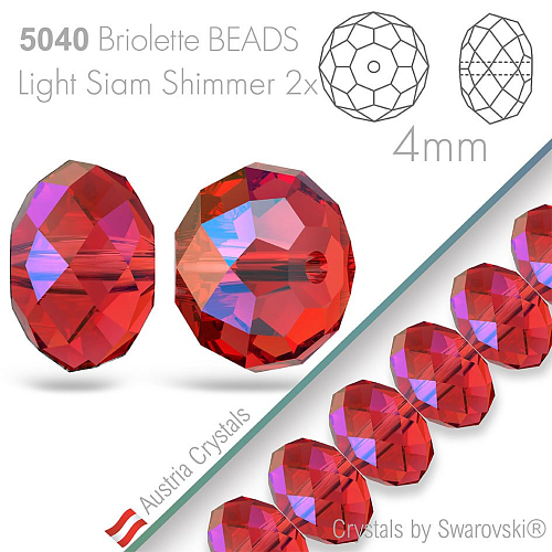 SWAROVSKI Briolette Beads 5040. Barva Light Siam Shimmer 2x. Velikost 4mm