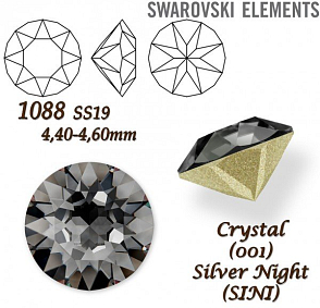 SWAROVSKI ELEMENTS 1088 XIRIUS Chaton SS19 (4,40-4,60mm) barva CRYSTAL (001) SILVER NIGHT (SINI).