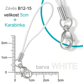 Závěs s kroužkem + karabinka  ozn. B12-15. Barva WHITE.