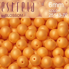 Korálky esBLOSSOM voskované tvar kulatý. Velikost 6mm. Barva 25143-70 (oranžová+listr). Balení 21ks na návleku. 