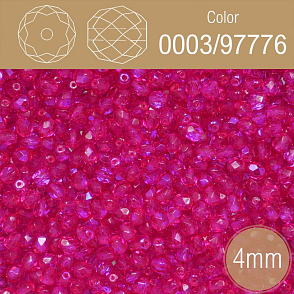 Korálky BROUŠENÉ 4mm. Barva 0003/97776. Průhledná purpurová s pokovem. Balení 120Ks.
