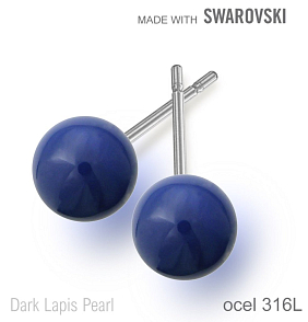 Náušnice sada Made with Swarovski 5818 Dark Lapis Pearl Pearl (001 719) 6mm+puzeta 316L