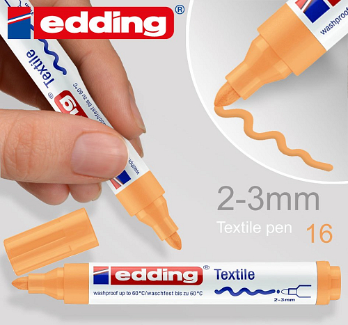 Permanentní textilní popisovač EDDING. Šířka 2-3mm odstín č.16 Oranžová světlá