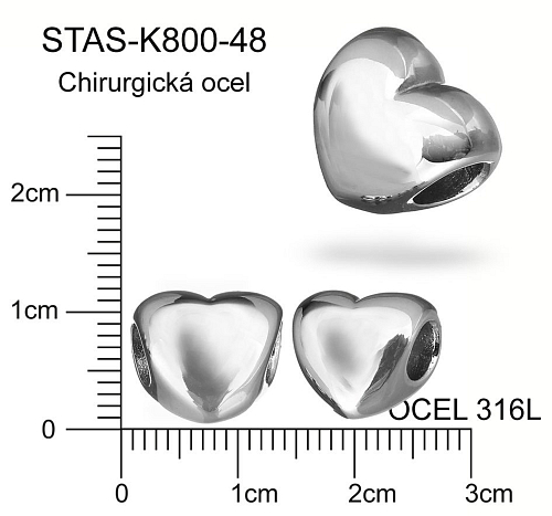Korálek hladký CHIRURGICKÁ OCEL ozn.-STAS-K800-48. velikost 11,5x12mm otvor 4,5mm