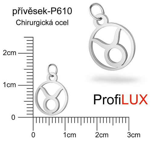 Přívěsek Chirurgická Ocel ozn-P610 Znamení Zvěrokruhu BÝK velikost 11x13mm tl.1.2mm. Řada přívěsků ProfiLUX