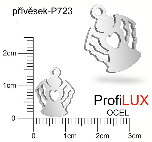 Přívěsek Chirurgická Ocel ozn-P723 ANDĚL velikost 15x12mm. Řada přívěsků ProfiLUX