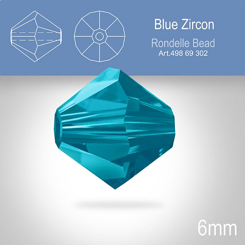 PRECIOSA Bicone MC BEAD (sluníčko) velikost 6mm. Barva BLUE ZIRCON. Balení 21ks .
