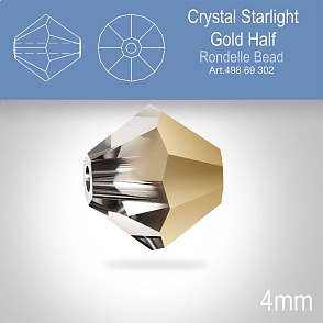 PRECIOSA Bicone MC BEAD (sluníčko) velikost 4mm. Barva CRYSTAL STARLIGHT GOLD HALF. Balení 30ks .