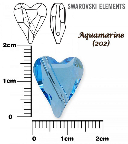 SWAROVSKI KORÁLKY 5743 Heart Bead barva AQUAMARINE velikost 17mm.