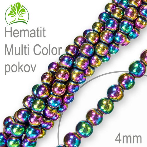 Korálky z minerálů Hematit Multi Color pokovený přírodní polodrahokam. Velikost pr.4mm. Balení 18Ks.