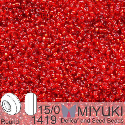 Korálky Miyuki Round 15/0. Barva 1419 Dyed S/L Red.  Balení 5g.