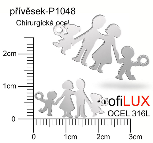 Přívěsek Chirurgická Ocel ozn-P1048 Rodinka 2x očko velikost 23x13mm. Řada přívěsků ProfiLUX