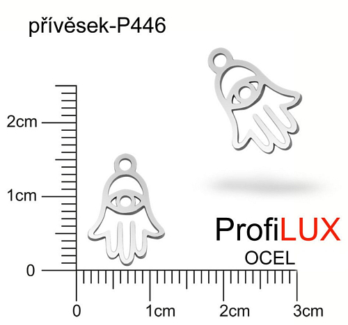 Přívěsek Chirurgická Ocel ozn-P446 RUKA Fátimy s okem velikost 15x10mm tl.1,1mm. Řada přívěsků ProfiLUX. 