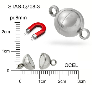 MAGNETICKÉ ZAPÍNÁNÍ CHIRURGICKÁ OCEL ozn.-STAS-Q708-3. velikost pr.8mm.