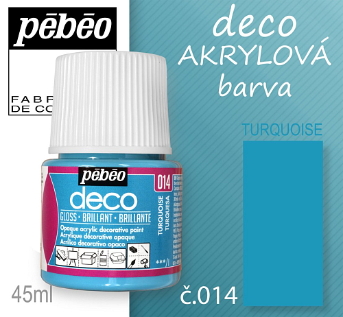 Barva AKRYLOVÁ lesk Pébeo DECO. Odstín č.014 TURQUOISE. Balení 45 ml.