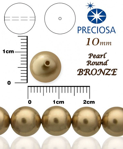 PRECIOSA Voskované Perle barva BRONZE 98997 velikost 10mm. Balení návlek 12Ks. 