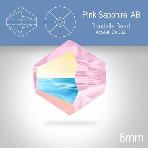 PRECIOSA Bicone MC BEAD (sluníčko) velikost 6mm. Barva Pink Aurore Boreale (AB). Balení 21ks .