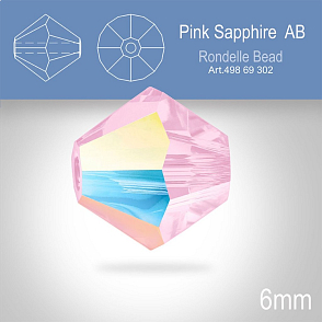 PRECIOSA Bicone MC BEAD (sluníčko) velikost 4mm. Barva Pink Sapphire Aurore Boreale. Balení 31ks .