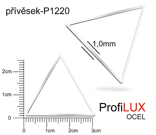 Přívěsek Ocel ozn-P1220 TROJÚHELNÍK velikost 31x27mm. Síla 1,0mm. Řada přívěsků ProfiLUX