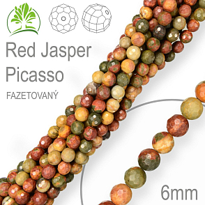 Korálky z minerálů Red Jasper Picasso Fazetovaný  přírodní polodrahokam. Velikost pr.6mm. Balení 12Ks.