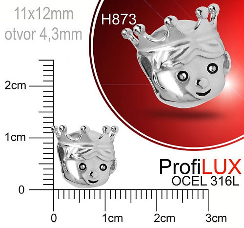 Korálek zdobený CHIRURGICKÁ OCEL ozn.-H873. Velikost 11x12mm otvor 4,3mm.