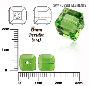 SWAROVSKI CUBE Beads 5601 barva PERIDOT velikost 8mm.