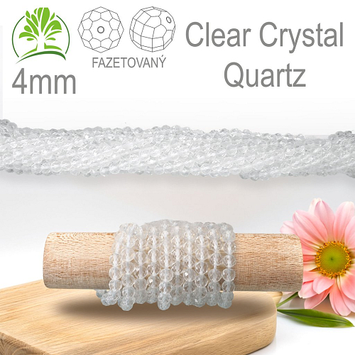 Korálky z minerálů Clear Crystal Quartz (Křišťál Horský) Fazetovaný polodrahokam. Velikost pr.4mm. Balení 95Ks.