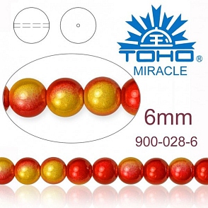 MIRACLE beads original Japan. Velikost 6mm. Barva 028 YELLOW RED TWO TONE. 