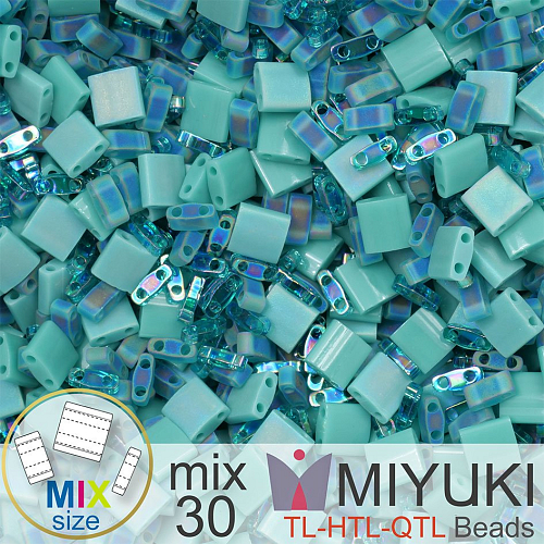 Korálky MIYUKI směs tvar TL-HTL-QTL BEADS . Barva MIX 30 Laguna blue . Balení 5g.