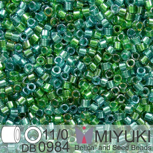 Korálky Miyuki Delica 11/0. Barva Spkl Lined Aqua Fresco Mix (aqua teal green) DB0984. Balení 5g.