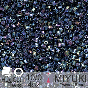Korálky Miyuki Hex Cut Twisted Bugle 2,2x2,2mm. Barva 452 Metallic Dark Blue Iris. Balení 5g.