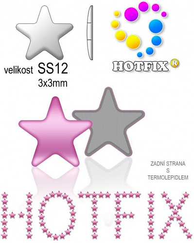 Kovové NAILHEAD HOTFIX nažehlovací polotovary. STAR Velikost SS12 (3,00-3,20mm) Tl.0,6mm. Barva 037 SVĚTLE FIALOVÁ (lesklá ocelová). Balení 70Ks