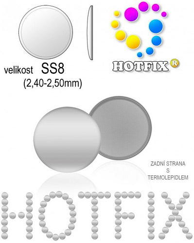 Kovové NAILHEAD HOTFIX nažehlovací polotovary. Velikost SS8 (2,40-2,50mm) Tl.0,6mm. Barva 001 STŘÍBRNÁ (lesklá ocelová). Balení 80Ks