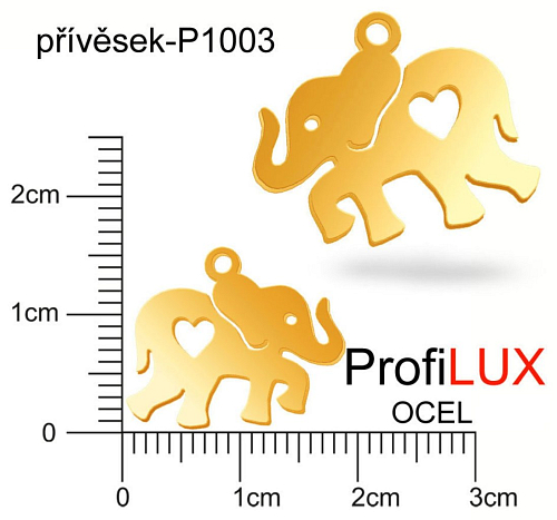 Přívěsek Chirurgická Ocel ozn-P1003 SLON se srdíčkem velikost 17x14mm. Barva POZLACENO. Řada přívěsků ProfiLUX