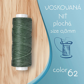 Voskovaná nit 0,8mm PLOCHÁ cívka 30m barva č.62 Bamboo Green