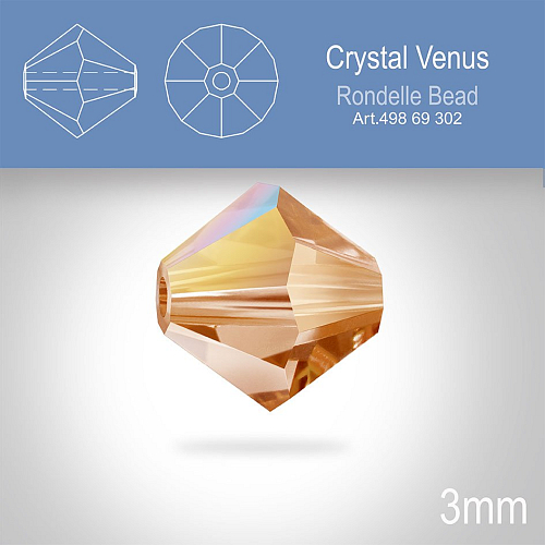 PRECIOSA Bicone (sluníčko) velikost 3mm. Barva CRYSTAL VENUS. Balení 40ks