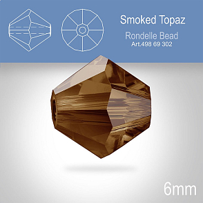 PRECIOSA Bicone MC BEAD (sluníčko) velikost 6mm. Barva SMOKED TOPAZ. Balení 18ks .