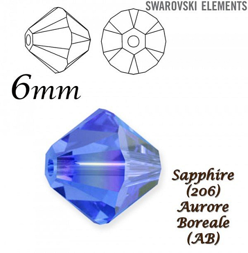 SWAROVSKI XILION BEAD 5328 barva SAPPHIRE AURORE BOREALE velikost 6mm. Balení 10Ks