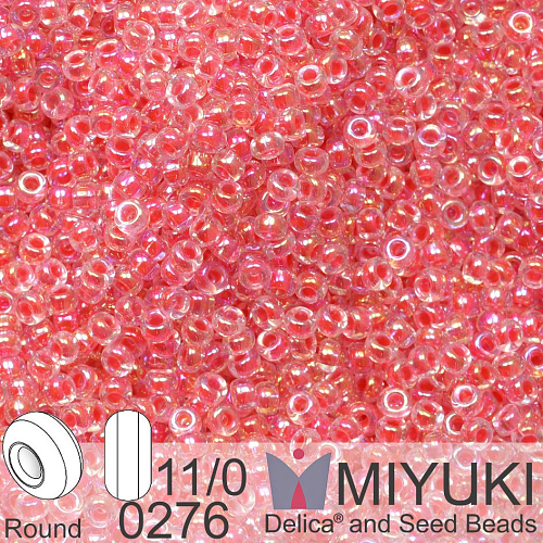 Korálky Miyuki Round 11/0. Barva 0276 Dark Coral Lined Crystal AB. Balení 5g.