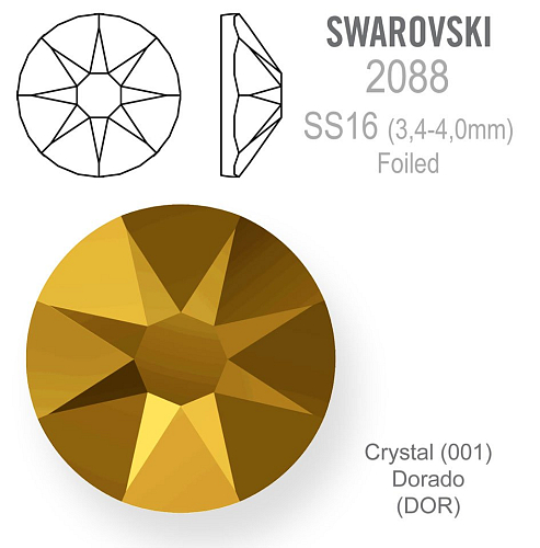 SWAROVSKI XIRIUS FOILED velikost SS16 barva CRYSTAL DORADO 