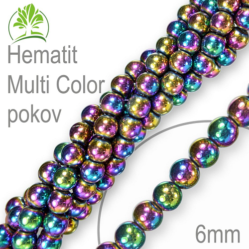 Korálky z minerálů Hematit Multi Color pokovený. Velikost pr.6mm. Balení 12Ks.