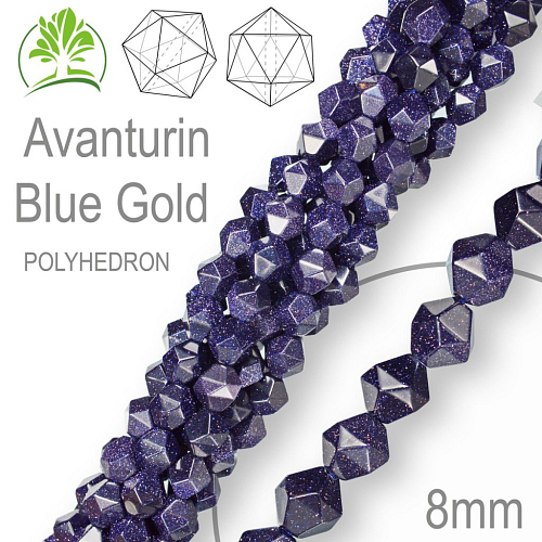 Korálky POLYHEDRON z minerálů  Avanturin Blue Gold (syntetický) polodrahokam. Velikost pr.8mm. Balení 10Ks.