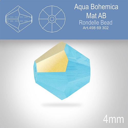 PRECIOSA Bicone MC BEAD (sluníčko) velikost 4mm. Barva AQUA BOHEMICA AB MATT. Balení 30ks .