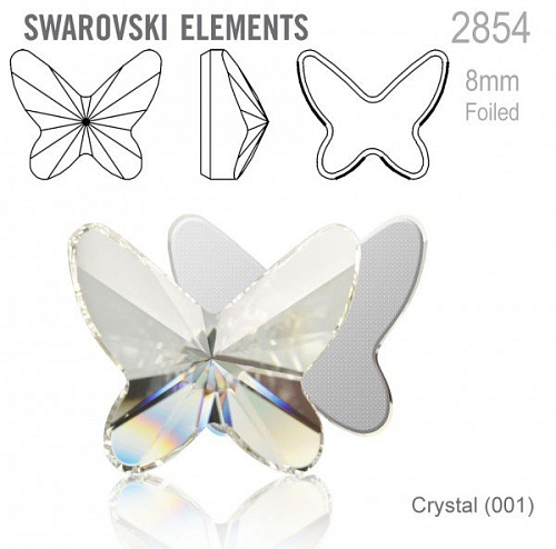 SWAROVSKI 2854 Butterfly Flat Back Foiled velikost 8mm. Barva Crystal 